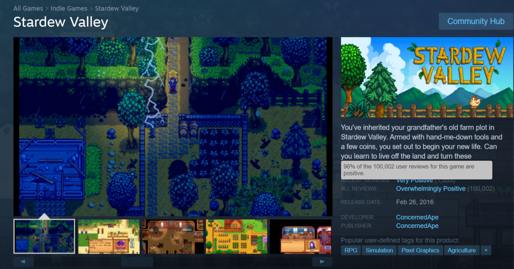 screenshot from Stardew Valley's official page on steam