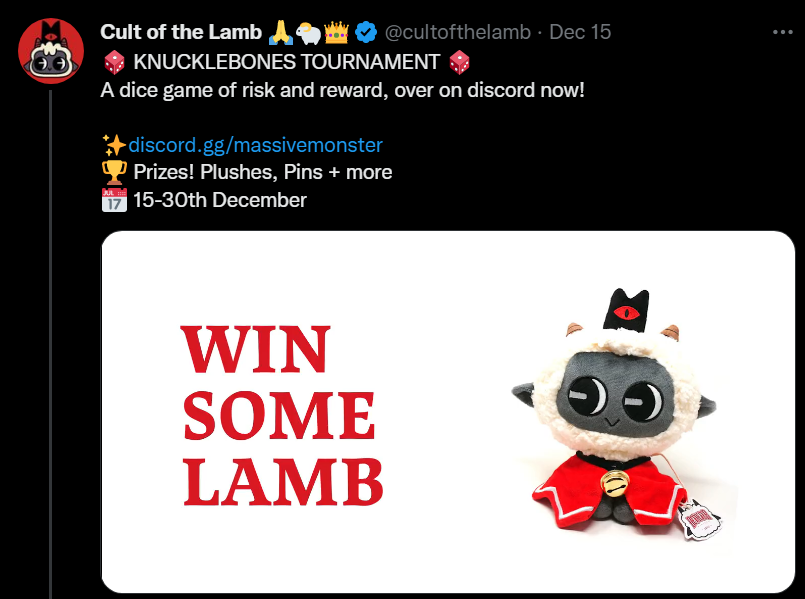 screenshot from cult of the lamb's official twitter profile