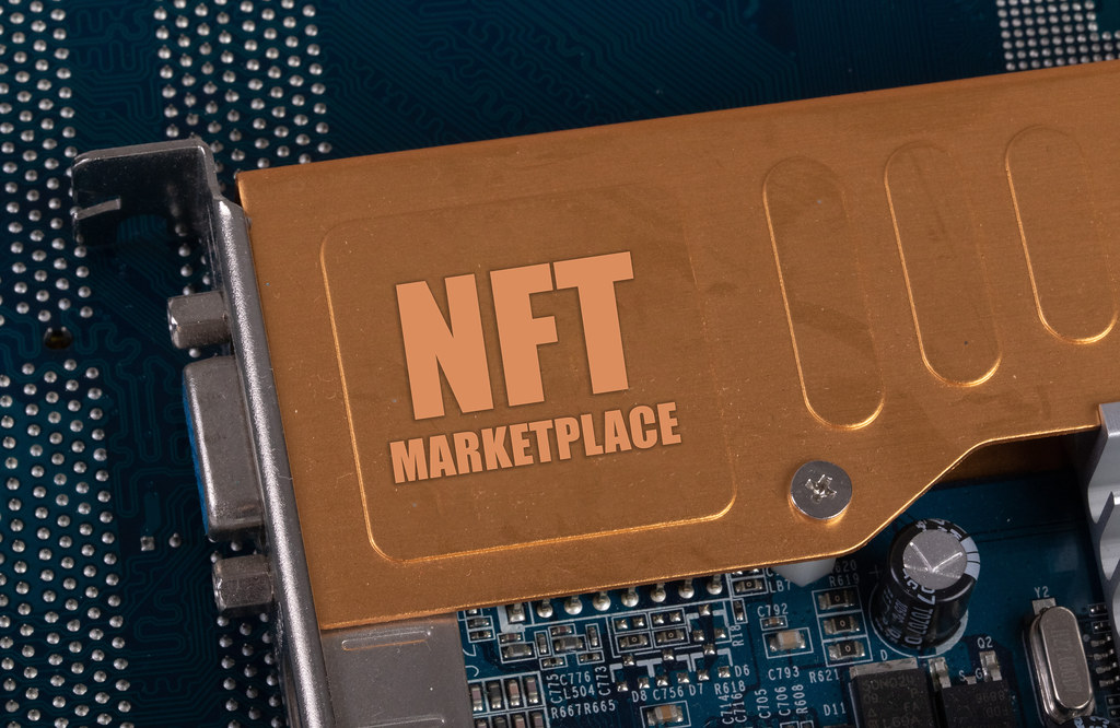NFT Marketplace sign as part of a computer