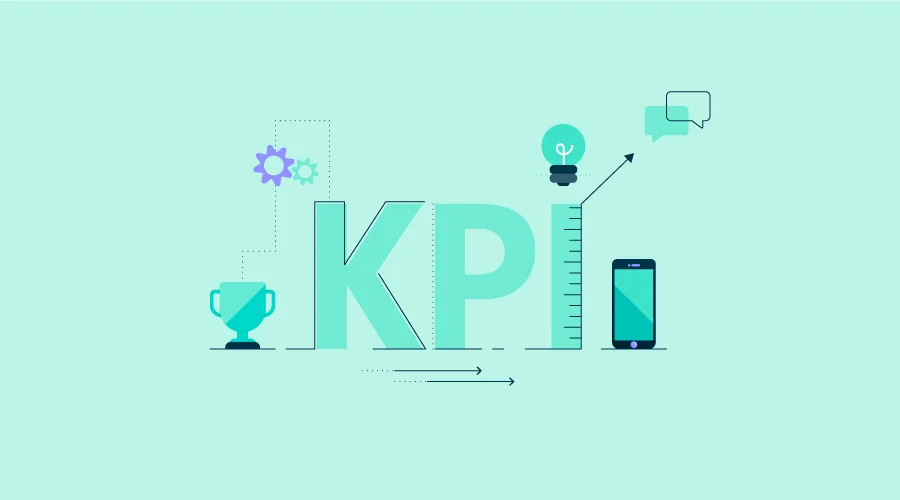 picture with a green background and the word KPI in the middle with graphic elements around it