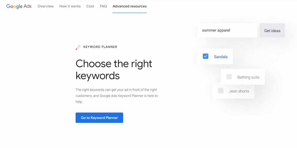 Google's Keyword Planner official site and main page