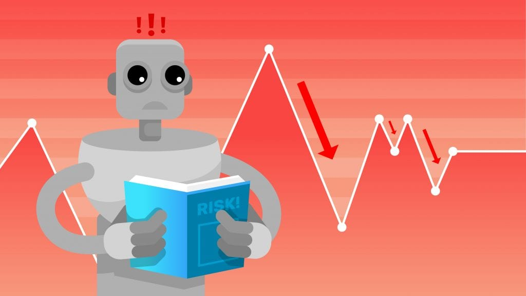 illustration of a robot reading a book called risks