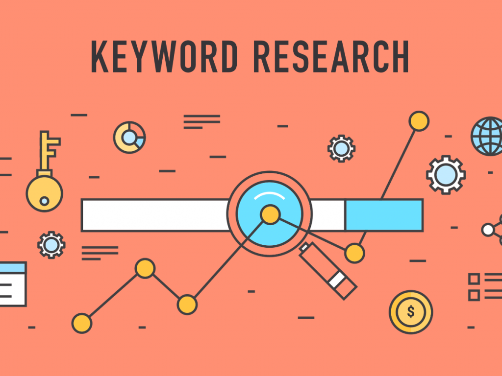 illustration showing a search bar with the title keyword research