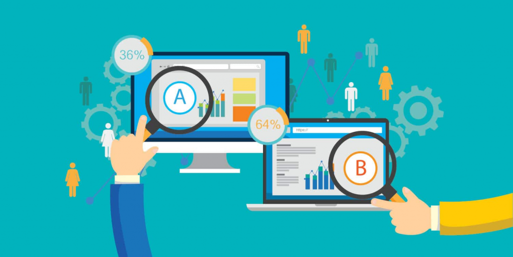 illustration-showing-two-people-analyzing-different-strategies-and-their-metrics