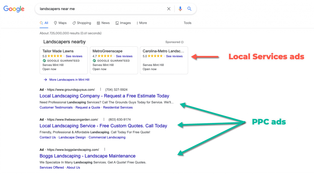 ppc ads and local services ads example