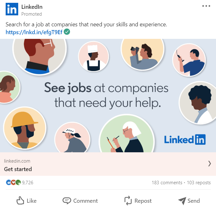 LinkedIn ad to get start in a job
