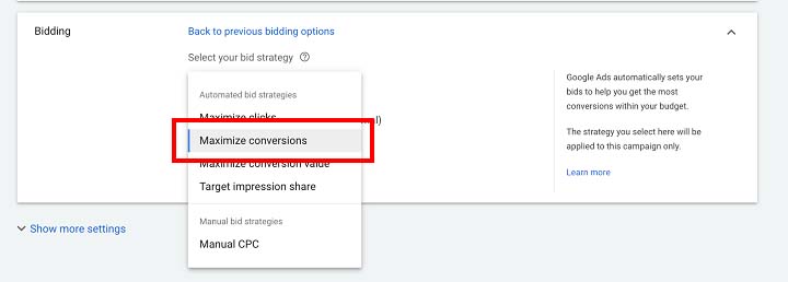 Maximize conversions in Google Ads