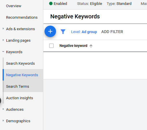 Negative keywords on google ads