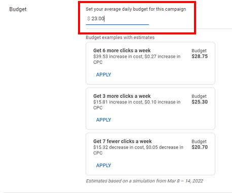 Set your average daily budget in Google Ads