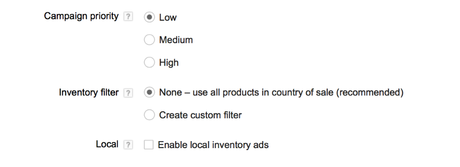 Advanced setting for shopping campaigns