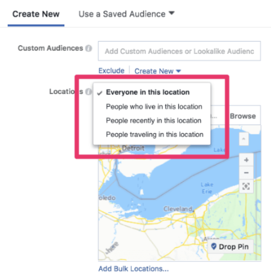 Geographic exclusion on Facebook Ads