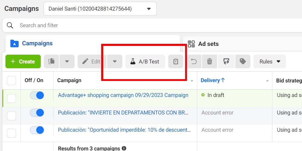 Running A/B tests on Facebook Ads