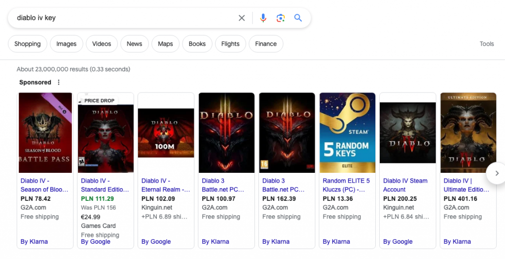 diablo IV key paid search results