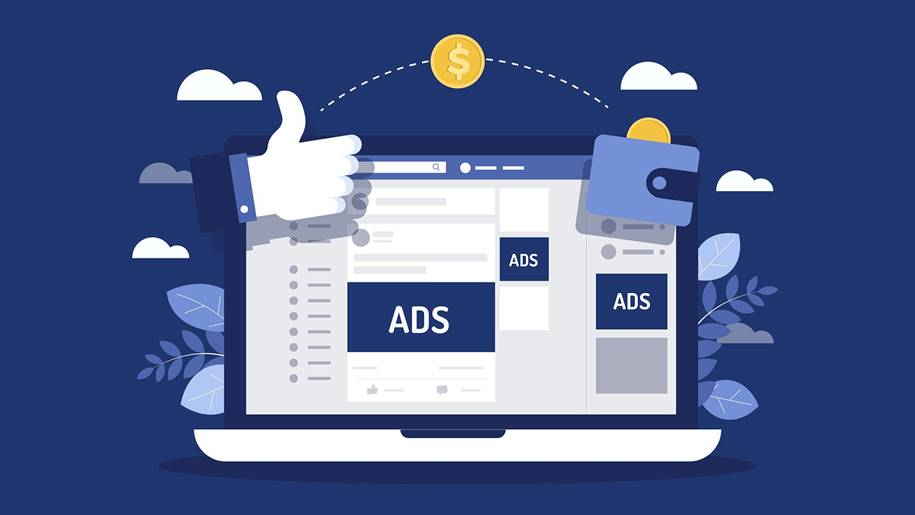illustration of a facebook web page displaying multiple ads