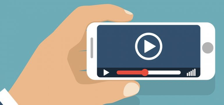 illustration of a hand holding a smartphone while watching a video