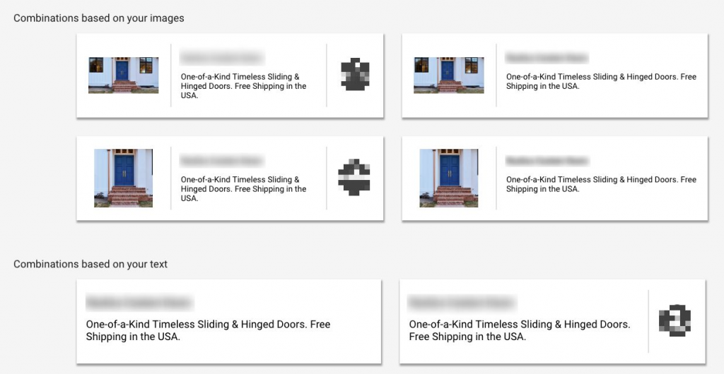 screenshot from Google's responsive display tool showing multiple options for the same ad campaign