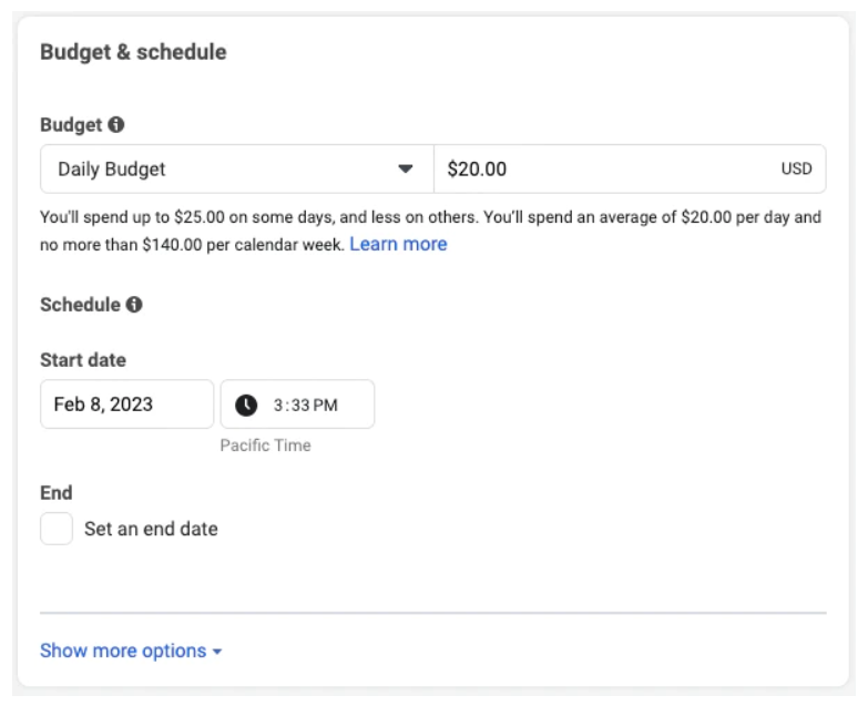 Budget and Schedule on Facebook Ads Manager
