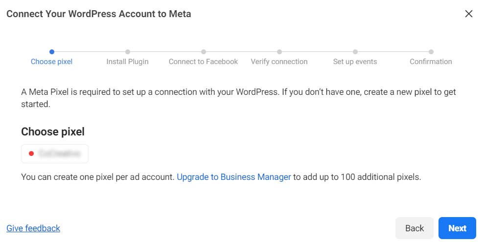 Connecting WordPress account to Meta