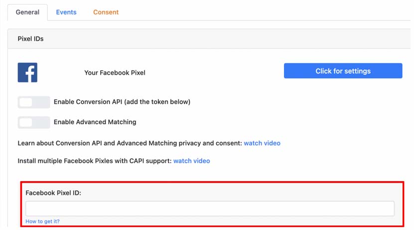 Copying the Facebook Pixel ID