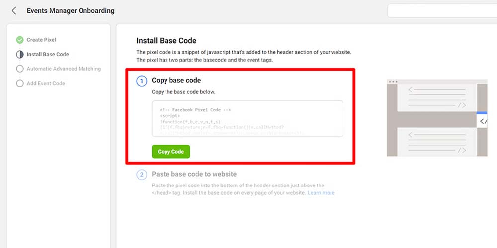 Copying the base Pixel Code on Meta Pixel