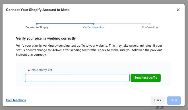 "connect your shopify account to meta" window