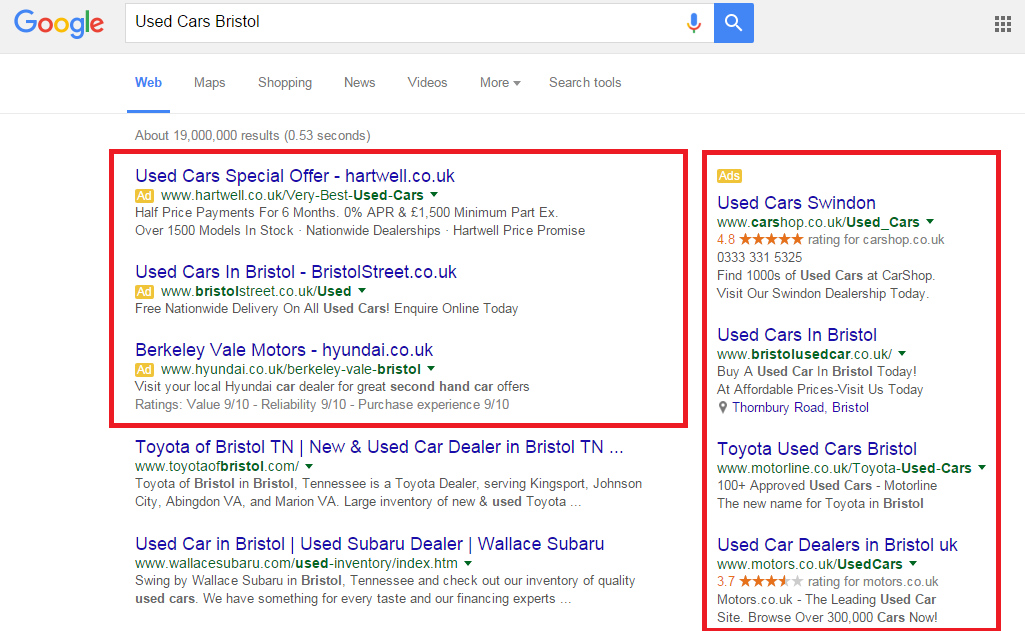 screenshot from a google search results page showing multiple ads