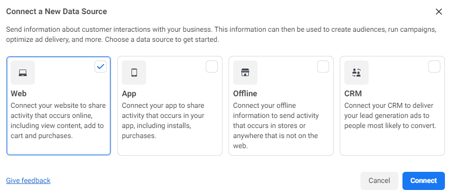 screenshot showing the data source connection screen