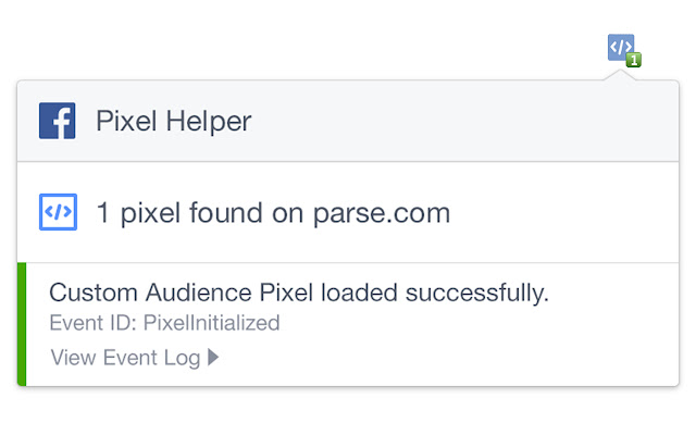 screenshot showing the pixel helper extension on Google Chrome