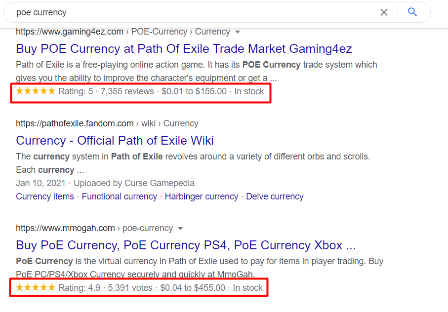 SERP poe currency