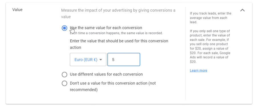 Static conversion value