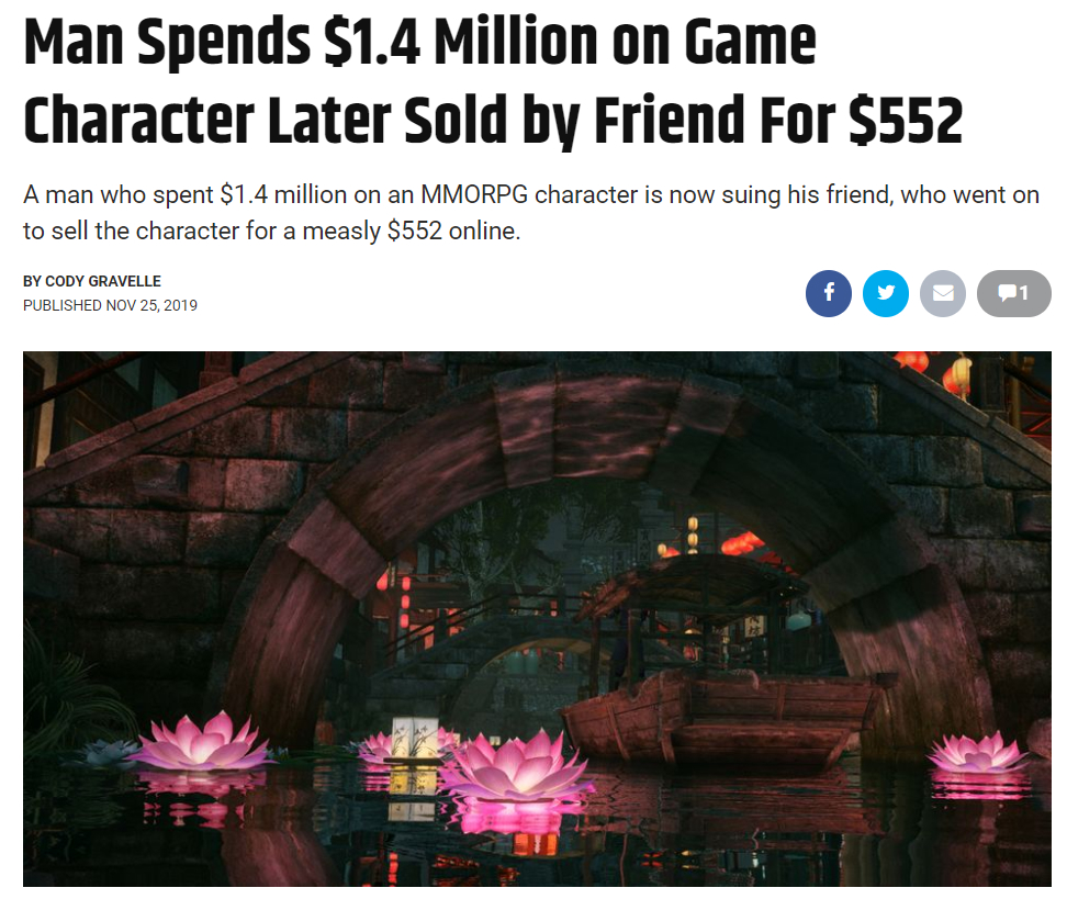 article about man whitch spend &1,4 milion on game