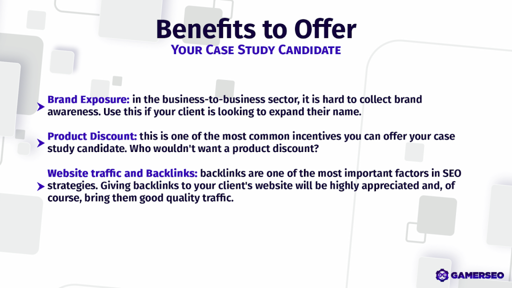 back links and a group of benefits to offer a candidate of a case study
