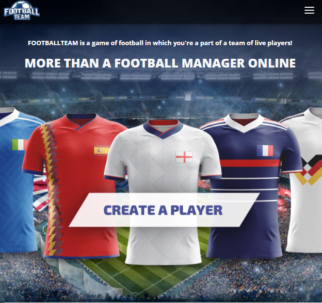 footballteam game main menu and home page