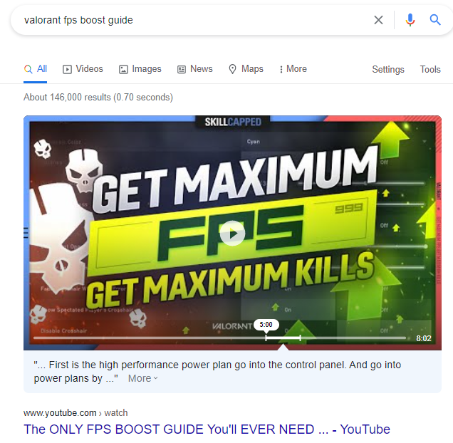 keyword result when searching for videos and not blogs