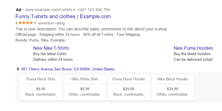 A search ad with Utilizing Automated Extensions