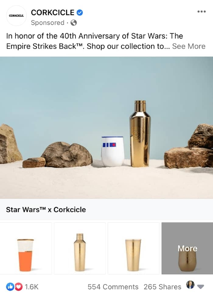 Corkcicle Facebook ad example