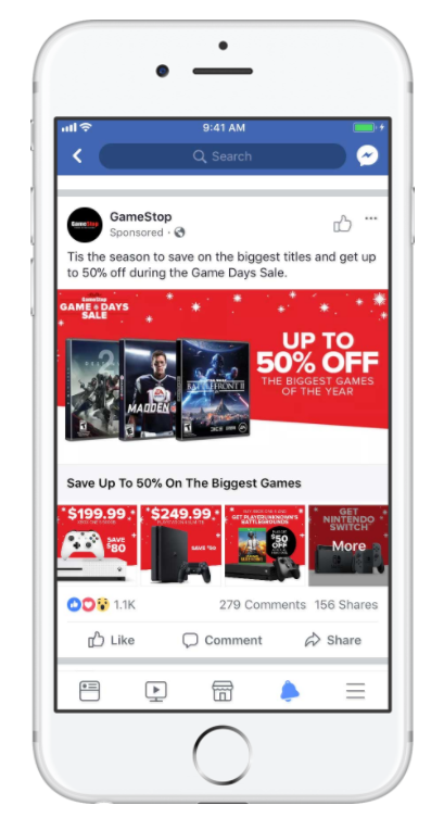 GameStop Facebook ad example