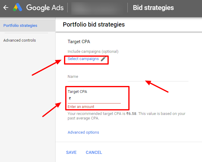Google Ads -- Target CPA settings