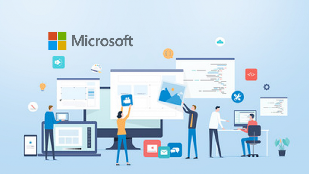 Representation of a marketing campaign with Microsoft's logo and features.