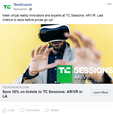 TechCrunch Facebook ad example