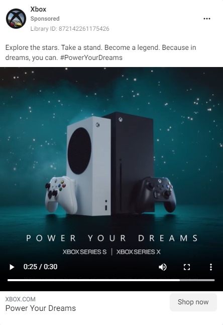 Xbox Facebook ad example