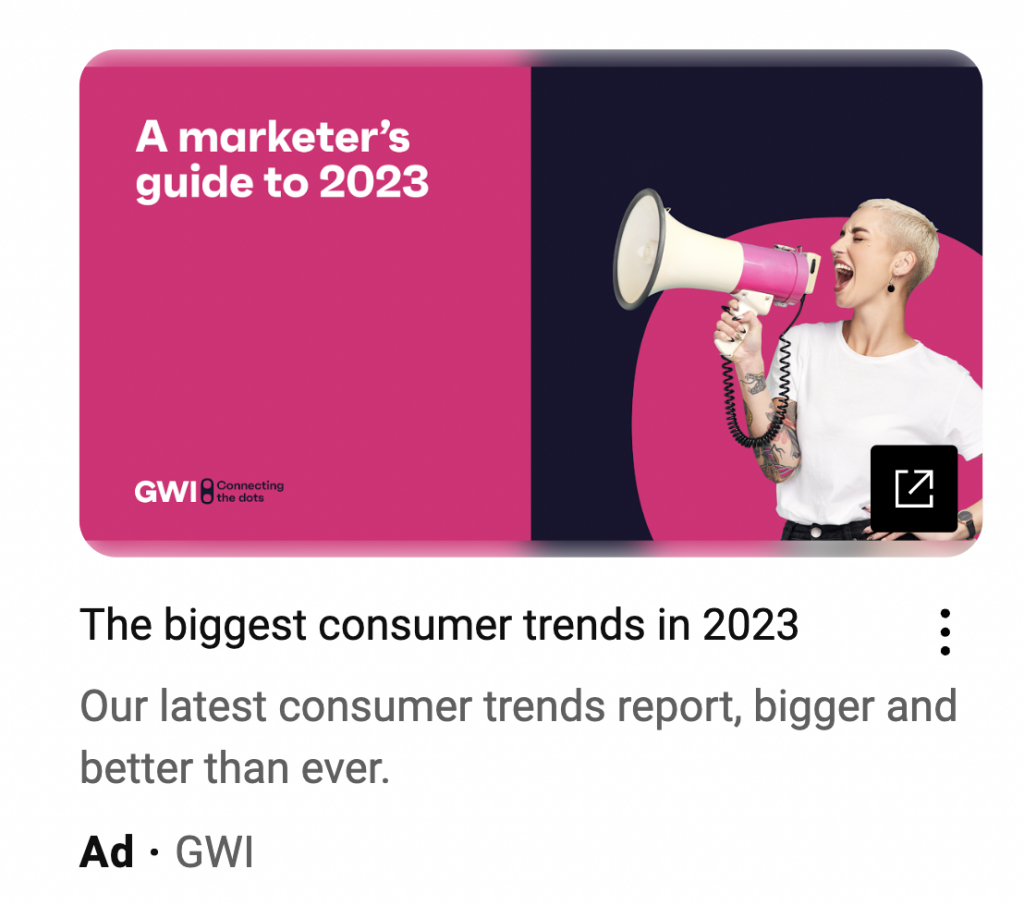 screenshot from a GWI ad on Google discovery