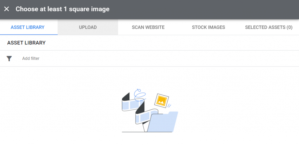 screenshot of the image upload screen on google ads