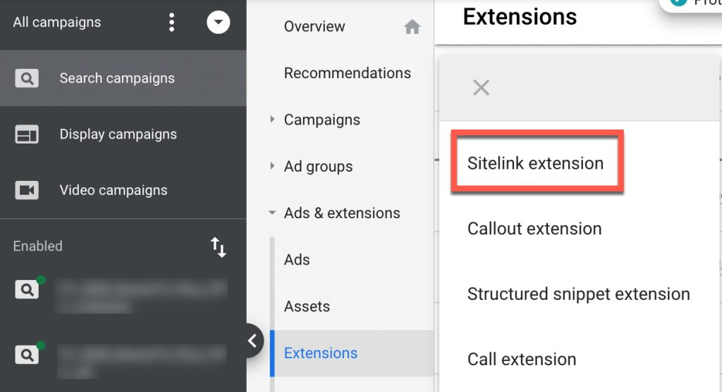 Google Ads -Sitelink Extension