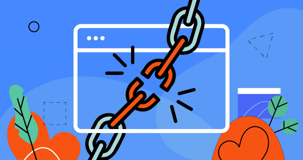 illustration of a web page along with a chain with a broken link