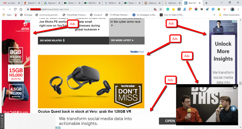 image of a website displaying numerous ads simultaneously