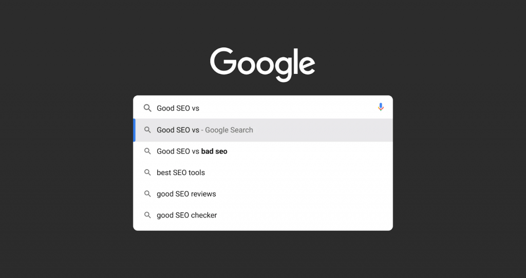 image showing the google search bar with multiple search suggestions