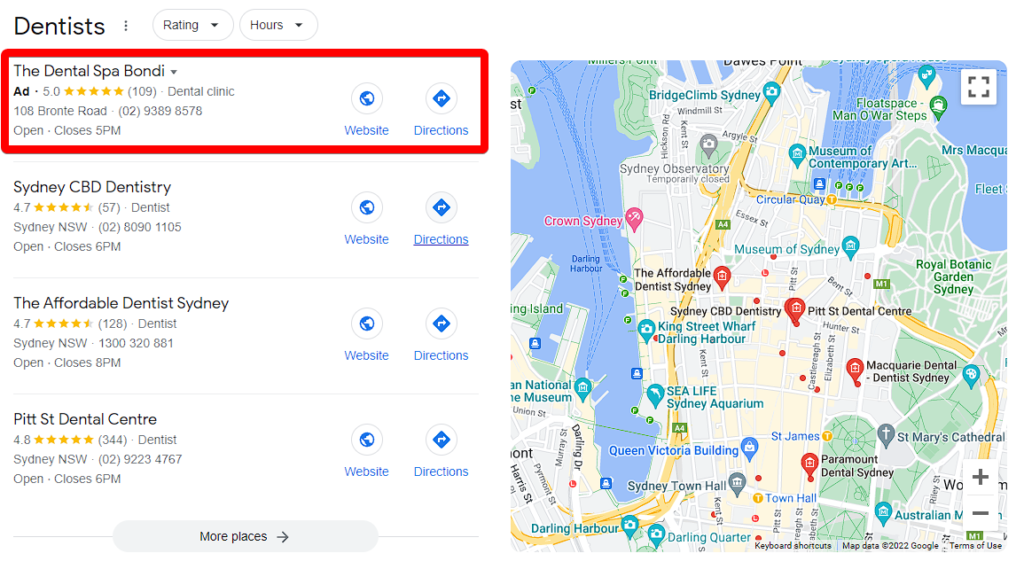screenshot of an ad example on Google Maps