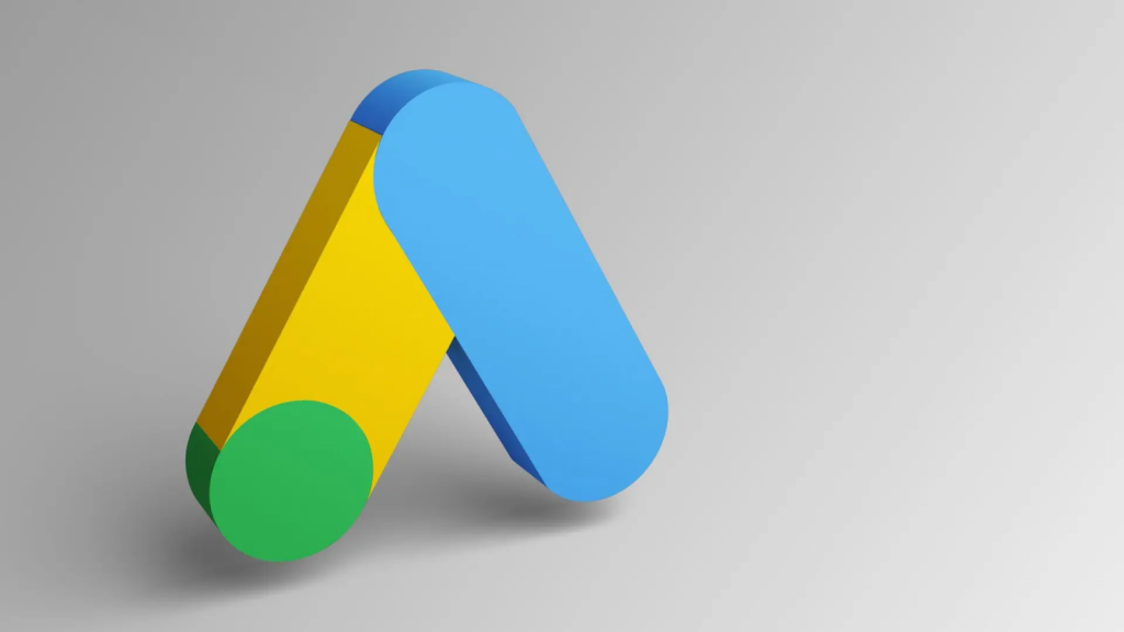 3D art of Google Ads's logo with a gray background