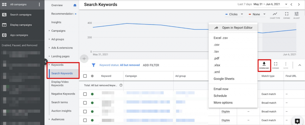 Export Keywords From Google Ads